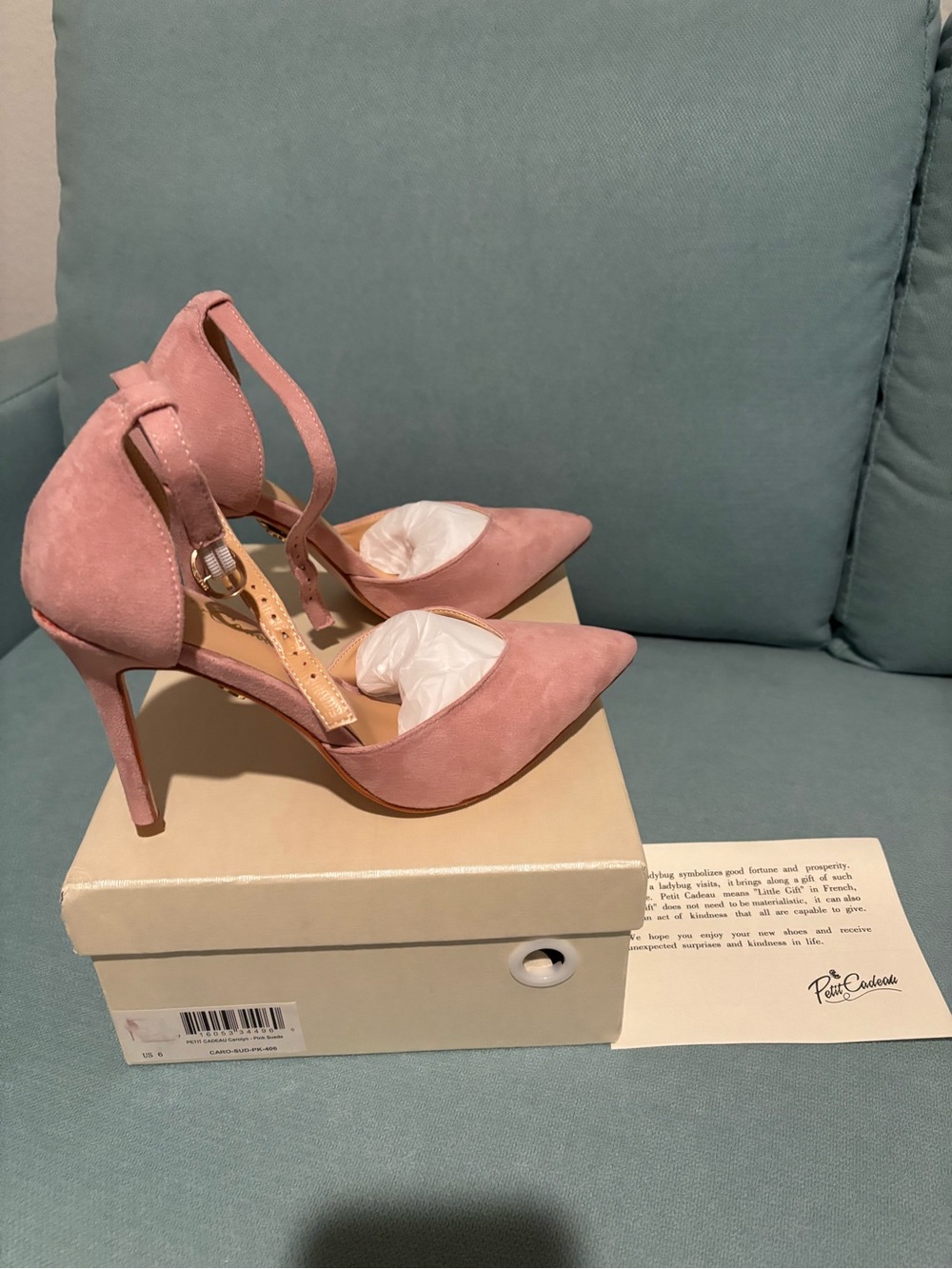 Petit Cadeau Carolyn Faux Suede Pointed Toe Heel Sandals Size 6 Runs Large -6,5 - Picture 6 of 10